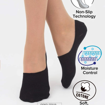 No Show Socks Set for Women - Soft, Breathable, Anti-Slip Socks with Silicone Grip, Invisible Design, Size 36/40, 3 pairs, Black/Light Grey Melange/Panna