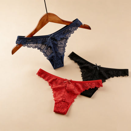 3 Pack Lace High Leg Thong Panty