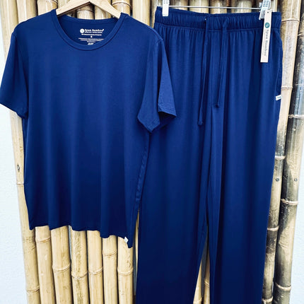 Men's Soft Bamboo Lounge Pajama Set - Short Sleeve Top & Pants