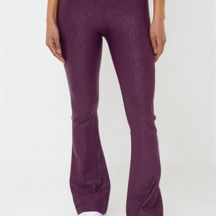 Luxe Edge Leather-Look Crossover Flare Leggings