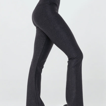 Luxe Edge Leather-Look Crossover Flare Leggings