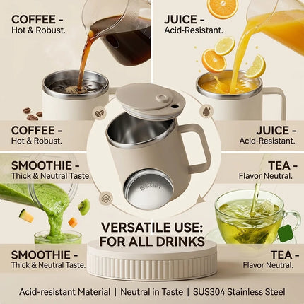 1pc 400Ml/13.5Oz Milk Coffee Cup Stainless Steel Double Wall Thermal Insulated Water Cups And Mugs Metal Coffee Cup Mug