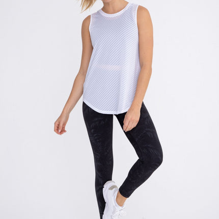 Sheer Striped Mesh Active Tank with Cut-Out Back