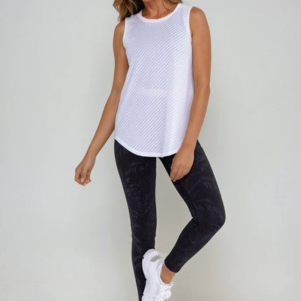 Sheer Striped Mesh Active Tank with Cut-Out Back