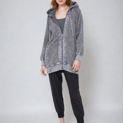 Oversized Waffle Knit Zip-Up Hoodie