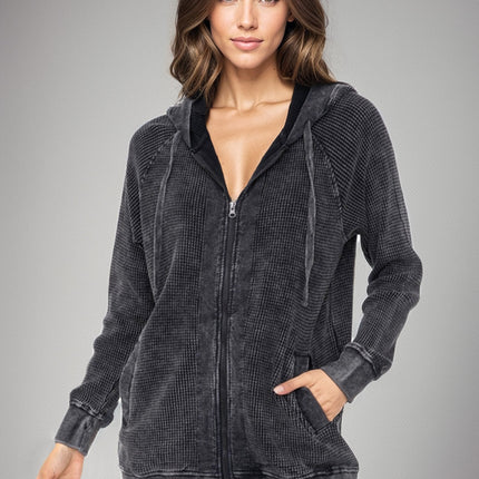 Oversized Waffle Knit Zip-Up Hoodie