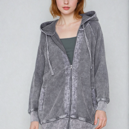 Oversized Waffle Knit Zip-Up Hoodie