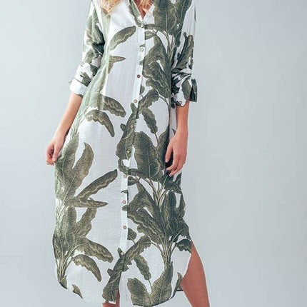 Tropical Palm Leaf Button-Down Midi Dress - Resort and Spring Collection