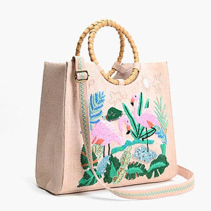 Tropical Pink Flamenco Embellished Tote – Artisanal Elegance