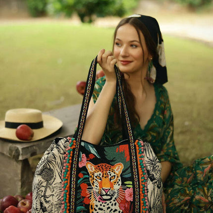 Tropical Leopard Embellished Tote