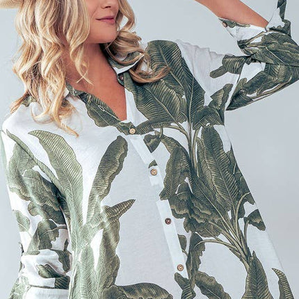 Tropical Palm Leaf Button-Down Midi Dress - Resort and Spring Collection