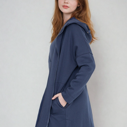 Cozy Comfort  Zip Up Hoodie Jacket  Teal Navy