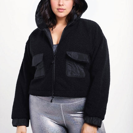 CURVY Sherpa Dreams Cropped Hooded Jacket