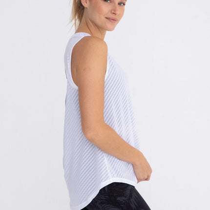 Sheer Striped Mesh Active Tank with Cut-Out Back