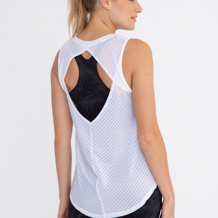 Sheer Striped Mesh Active Tank with Cut-Out Back