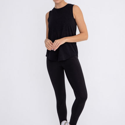 Sheer Striped Mesh Active Tank with Cut-Out Back