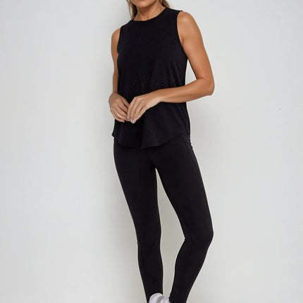 Sheer Striped Mesh Active Tank with Cut-Out Back